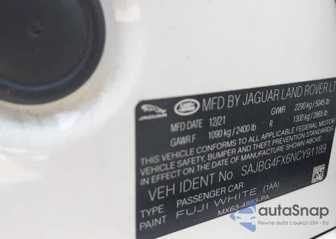 2022 Jaguar Xf Se P250 Rwd Automatic from USA, damaged, VIN SAJBG4FX6NCY91189